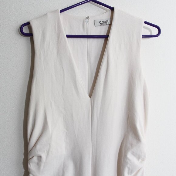 COS Gathered Asymmetric Midi Dress White V-Neck Ruched Cinched Sleeveless Small - Picture 4 of 16